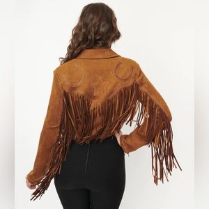 Unique Vintage Brown Suede Fringe Cattle Call Jacket Medium